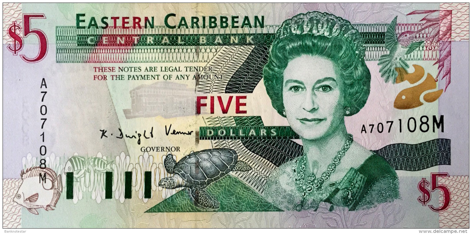 East Caribbean States 5 Dollars, P-37m 2000 UNC - Ostkaribik
