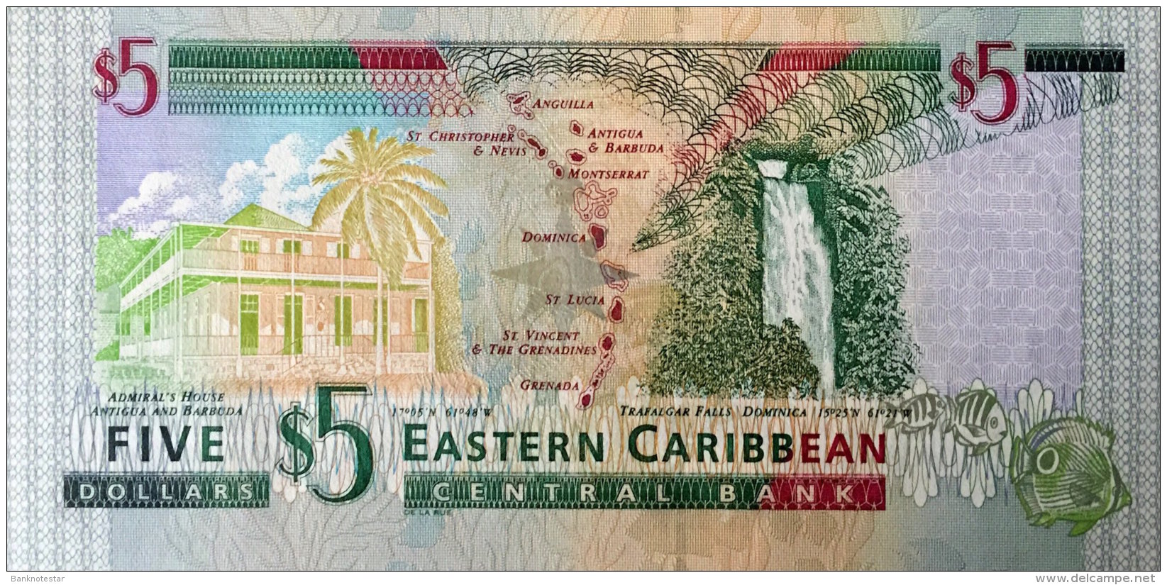 East Caribbean States 5 Dollars, P-37m 2000 UNC - Caraïbes Orientales