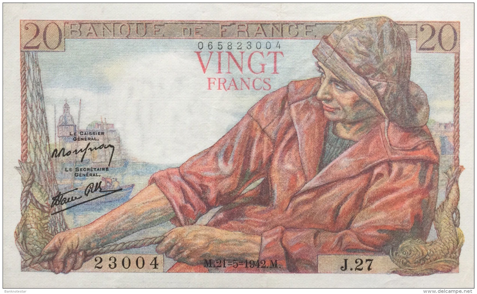 France 20 Francs, P-100a 21.5.1942 - 20 F 1942-1950 ''Pêcheur''