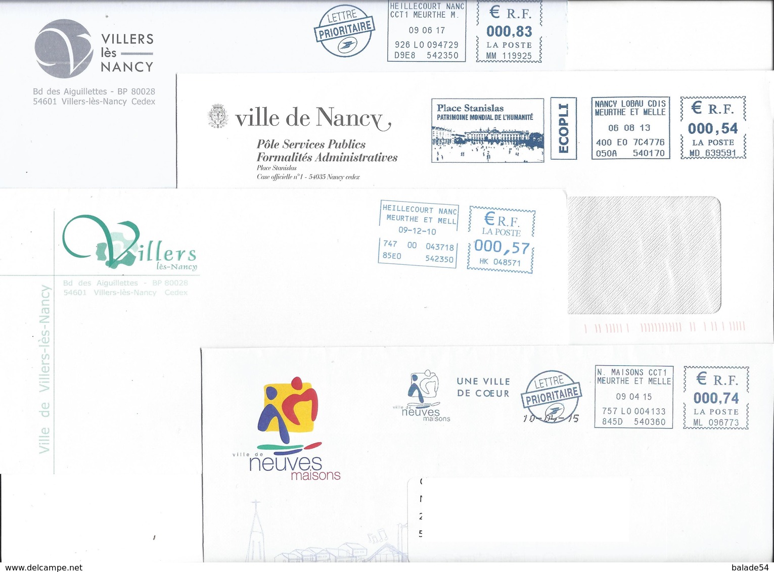 Lot De 4 Enveloppes MAIRIE De Nancy, Villers-les-Nancy (2) Et Neuves-Maisons - Freistempel