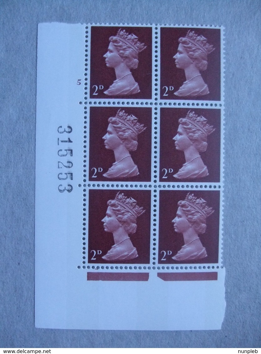 GB Machin Pre-decimal Cylinder Block X 6 MNH - 2d 5 No Dot - Blokken & Velletjes