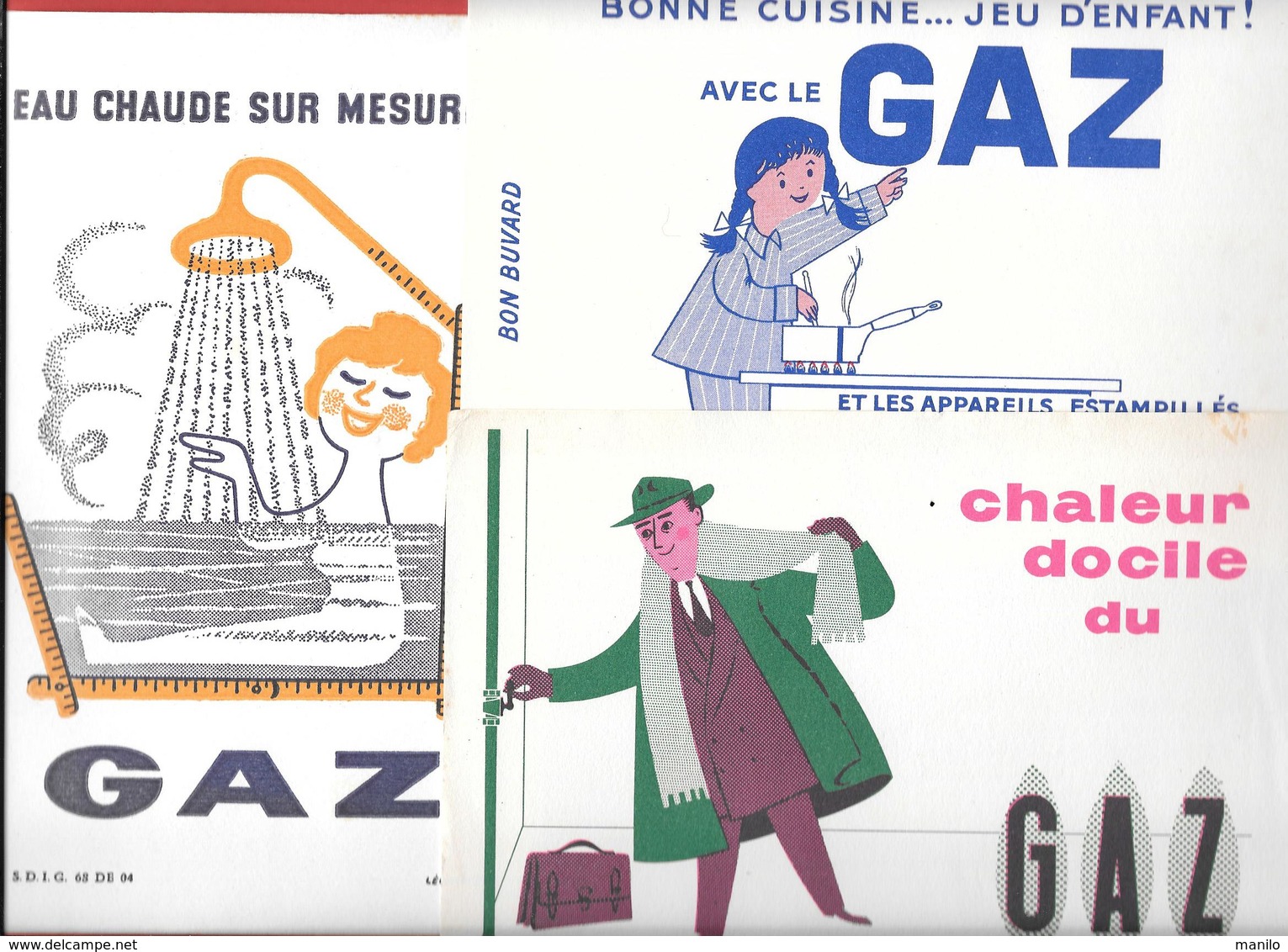 3 Buvards Anciens GAZ - FEMME, HOMME,ENFANT -  CHALEUR ET EAU CHAUDE Illustrés Par FIX-MASSEAU Et LEO KOUPER - Elektriciteit En Gas