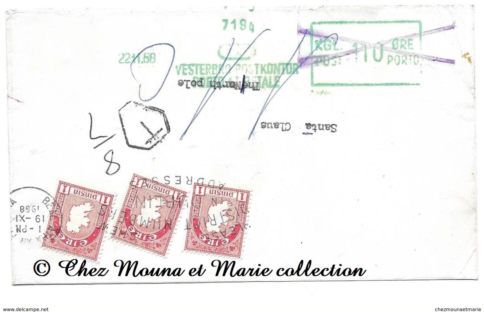 SANTA CLAUS PERE NOEL POLE NORD 110 ORE + TAXEE IRLANDE 3 PENCE - SUR ENVELOPPE - Lettres & Documents