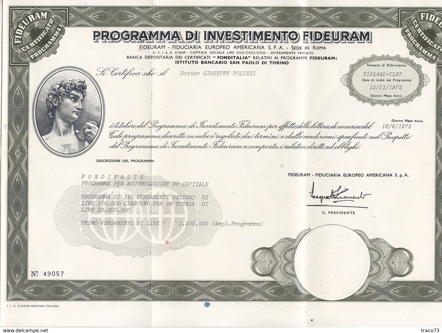 PROGRAMMA DI INVESTIMENTO FIDEURAM _ 1972 - Banca & Assicurazione