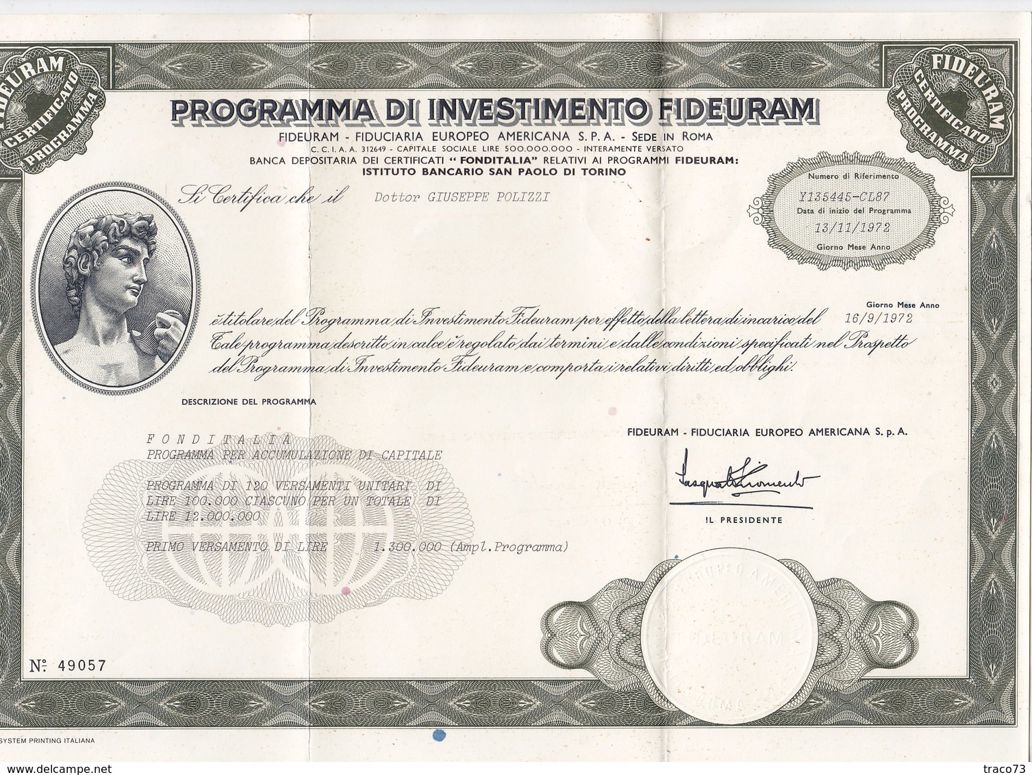 PROGRAMMA DI INVESTIMENTO FIDEURAM _ 1972 - Banca & Assicurazione