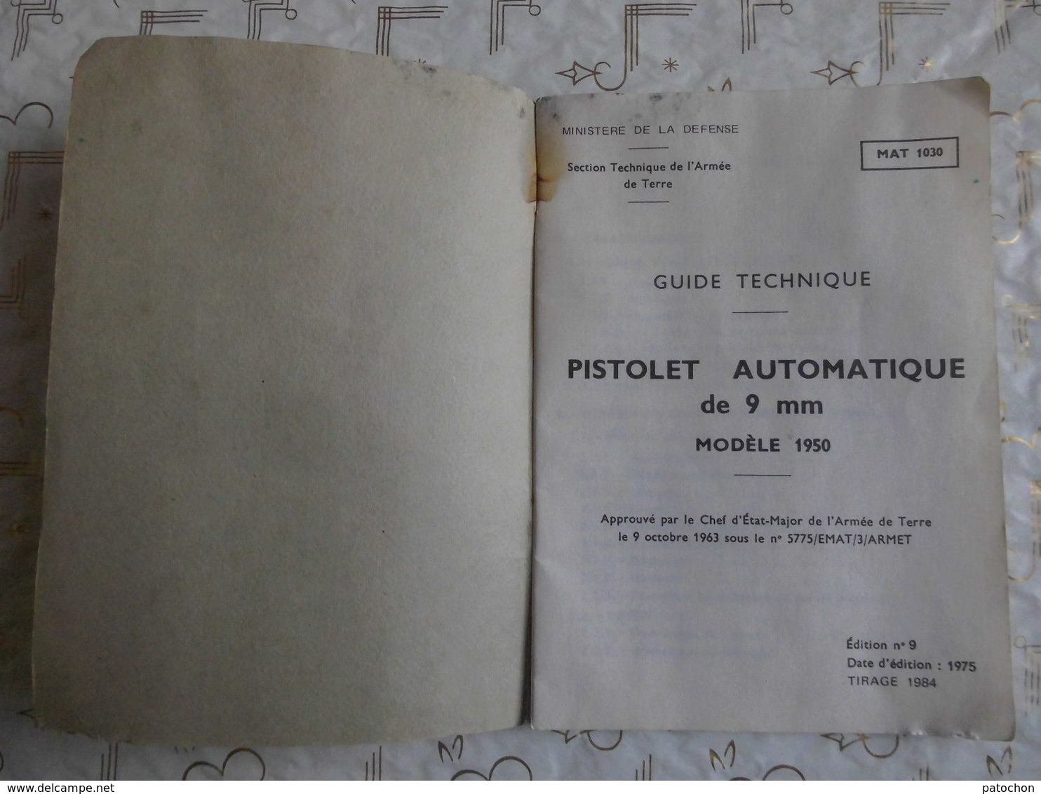 Guide Militaire Pistolet Automatique 9mm Modèle 1950 édition 1975 / 1984. - Autres & Non Classés