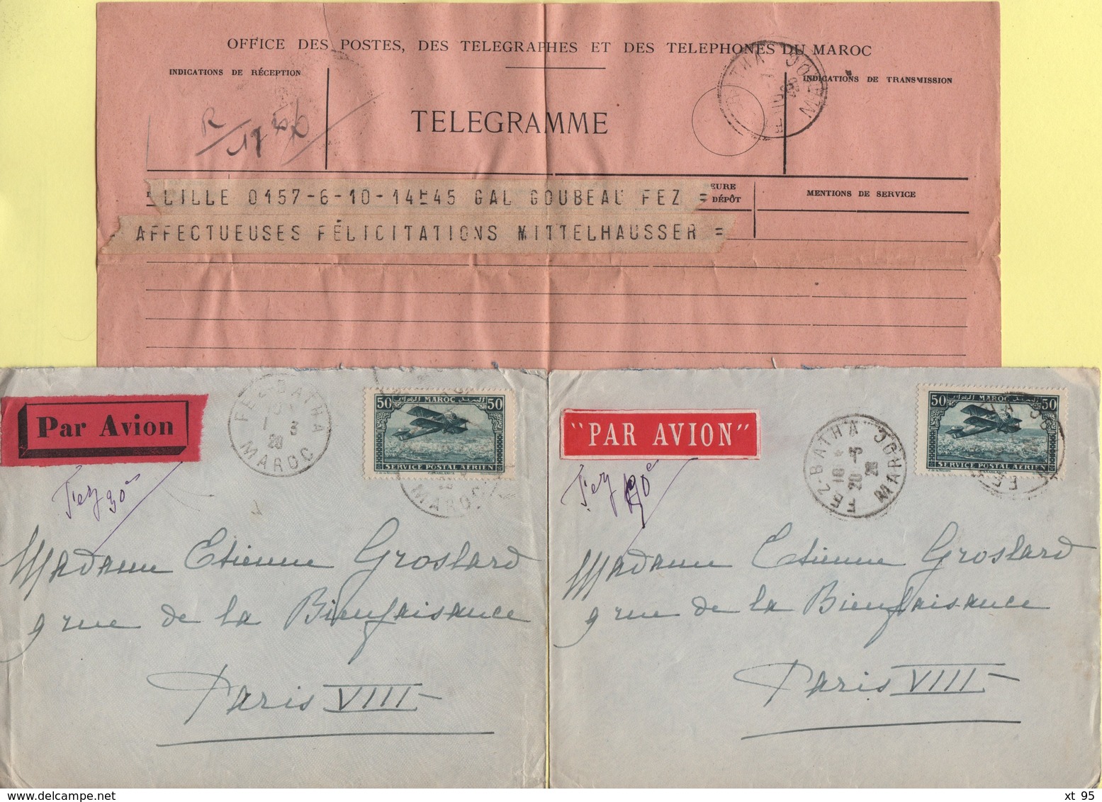 Maroc - Lot De 2 Lettres Et 1 Telegramme - Briefe U. Dokumente