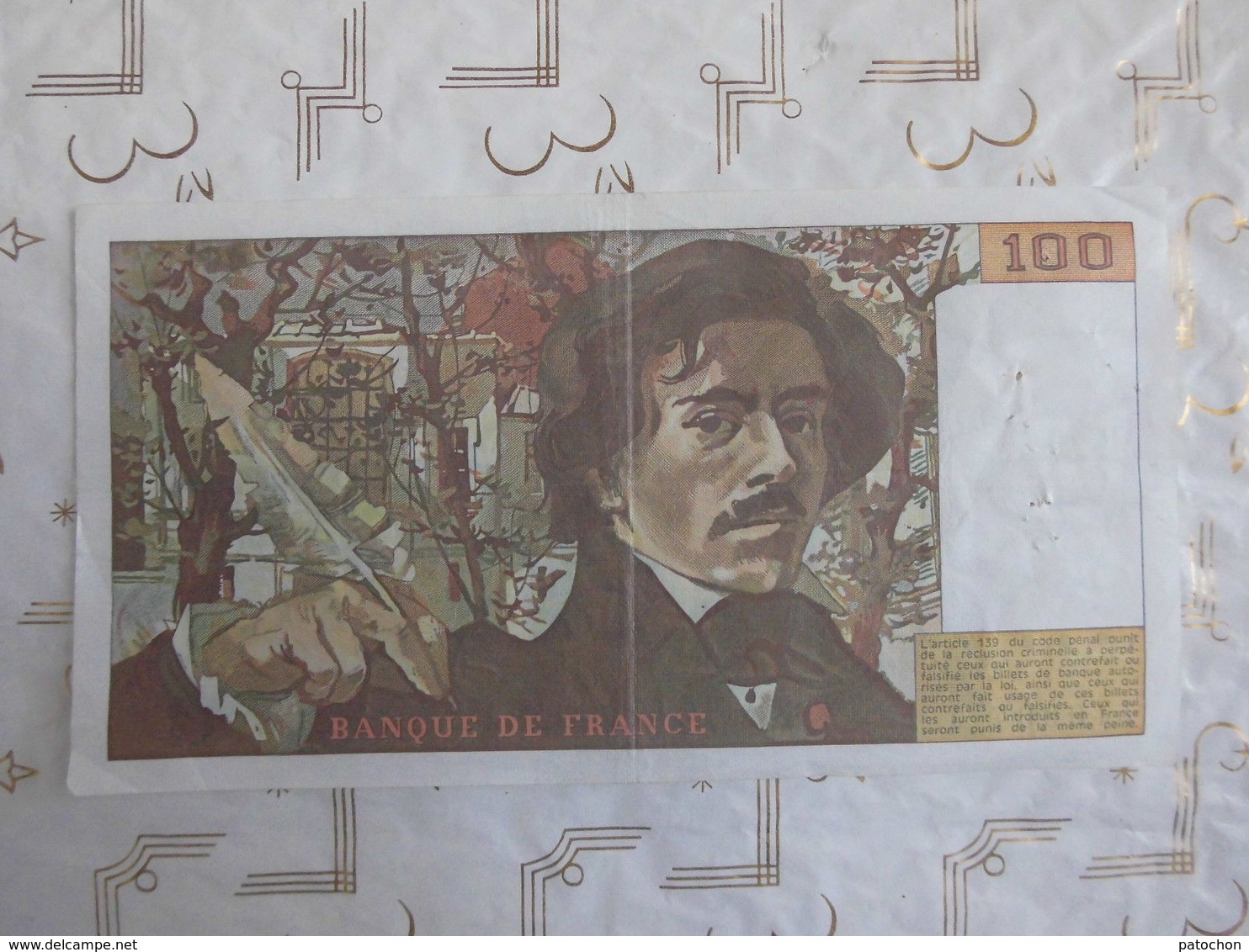 1 billet de Banque de France 100 francs Delacroix 1978 S.2 non hachuré. Gros fil