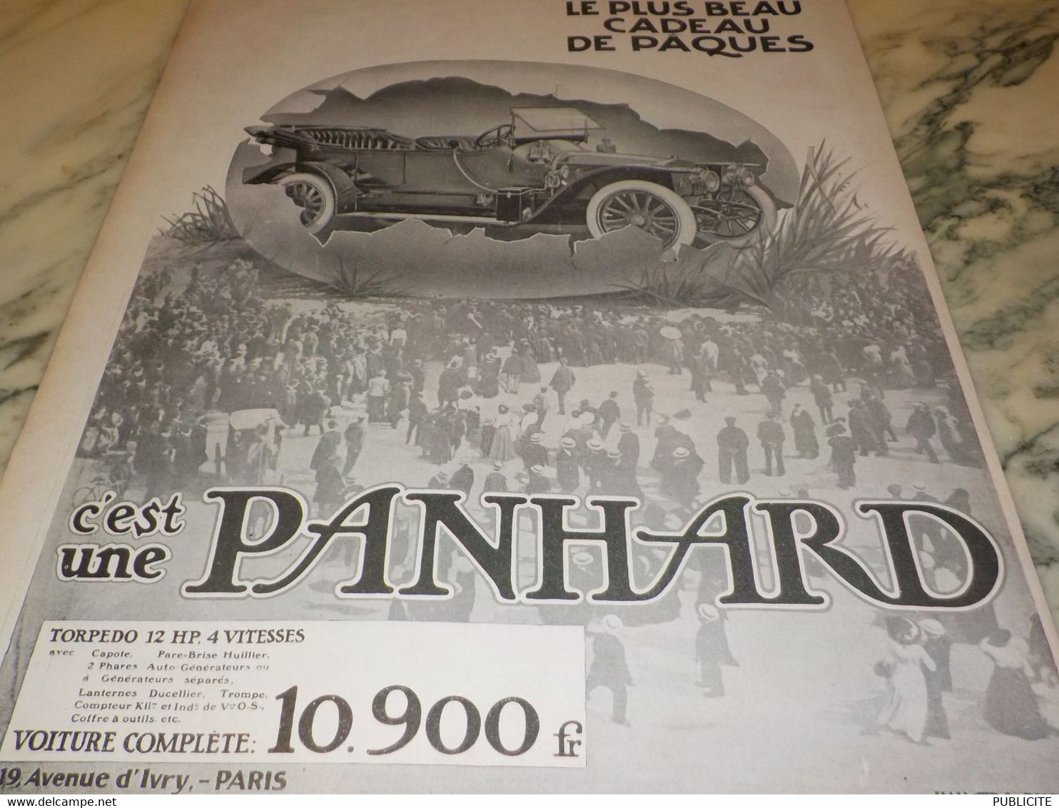 ANCIENNE PUBLICITE VOITURE BEAU CADEAU DE PAQUES   PANHARD  1912 - Voitures