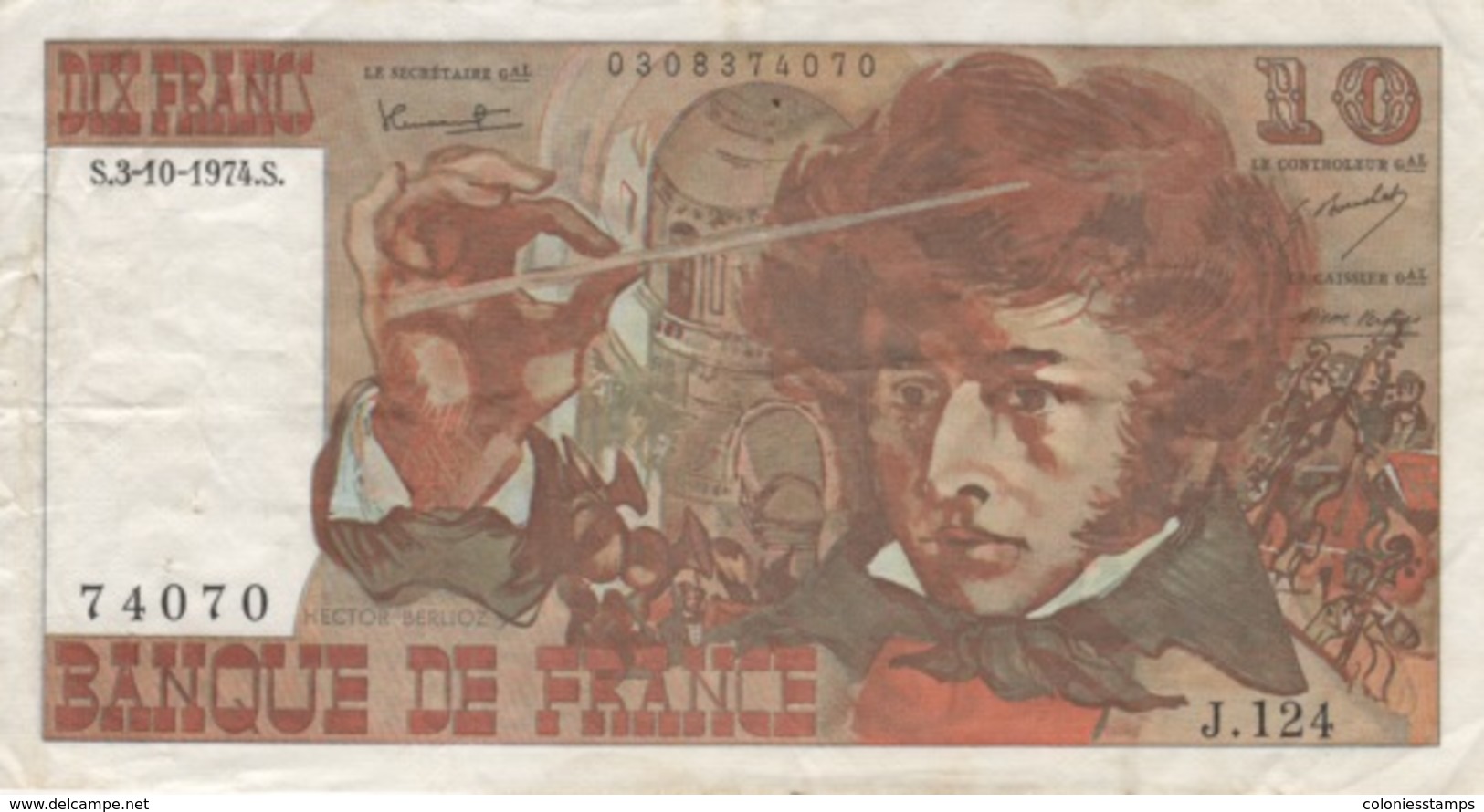 (B0160) FRANCE, 1974. 10 Francs. P-150a. VG - 10 F 1972-1978 ''Berlioz''