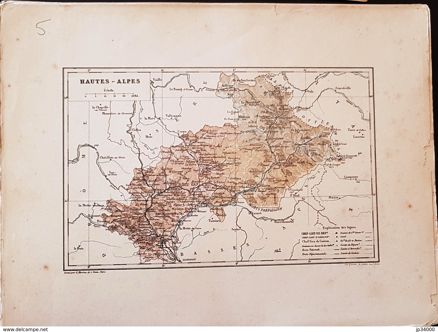 CARTE GEOGRAPHIQUE ANCIENNE: FRANCE: HAUTES ALPES (05) (garantie Authentique. Epoque 19 ème Siècle) - Cartes Géographiques