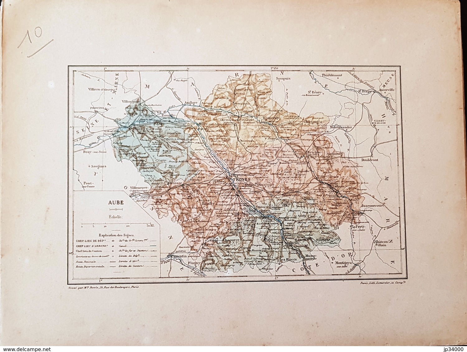 CARTE GEOGRAPHIQUE ANCIENNE: FRANCE: AUBE (10) (garantie Authentique. Epoque 19 ème Siècle) - Geographical Maps