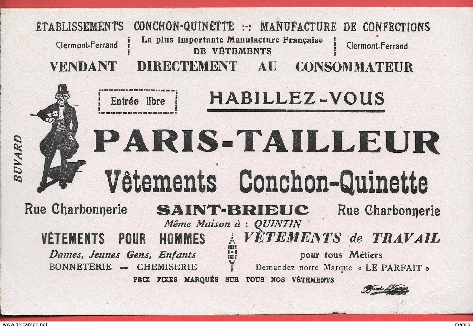 Buvard Ancien PARIS-TAILLEUR Ets CONCHON-QUINETTE à ST BRIEUC Et QUINTIN - Marque LE PARFAIT - Buvard L.HAMON à MORLAIX - Textile & Clothing