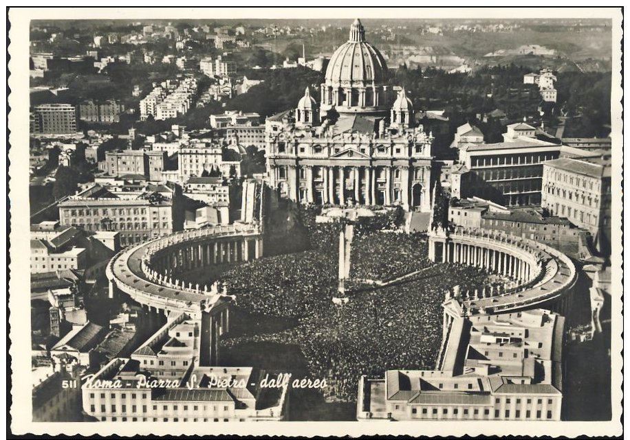 1955-Vaticano Cartolina Foto Roma Piazza San Pietro Dall'aereo Affrancatura Per Espresso Con Due Serie Complete "beato A - Storia Postale