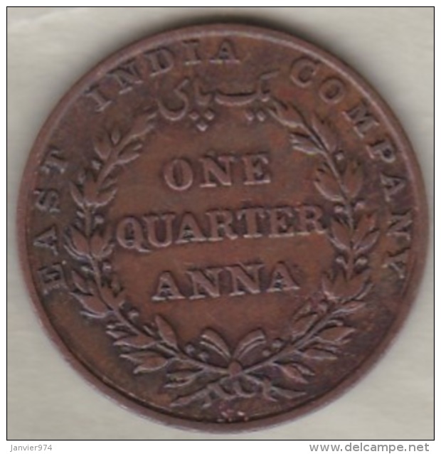 East India Company . 1/4 Anna 1835 B Bombay. William IV .KM# 446.1 - Inde
