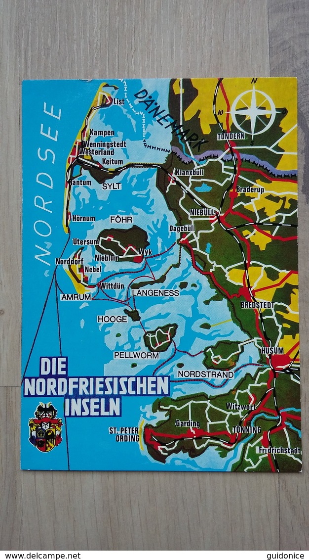 Ansichtskarte Mit Einer Landkarte Der Nordfriesischen Inseln - Nordfriesland