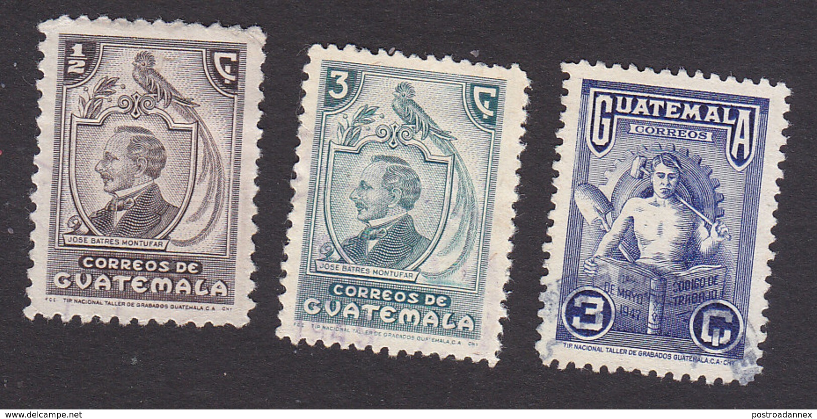 Guatemala, Scott #316, 319, 322, Used, Montufar, Labor, Issued 1946-48 - Guatemala