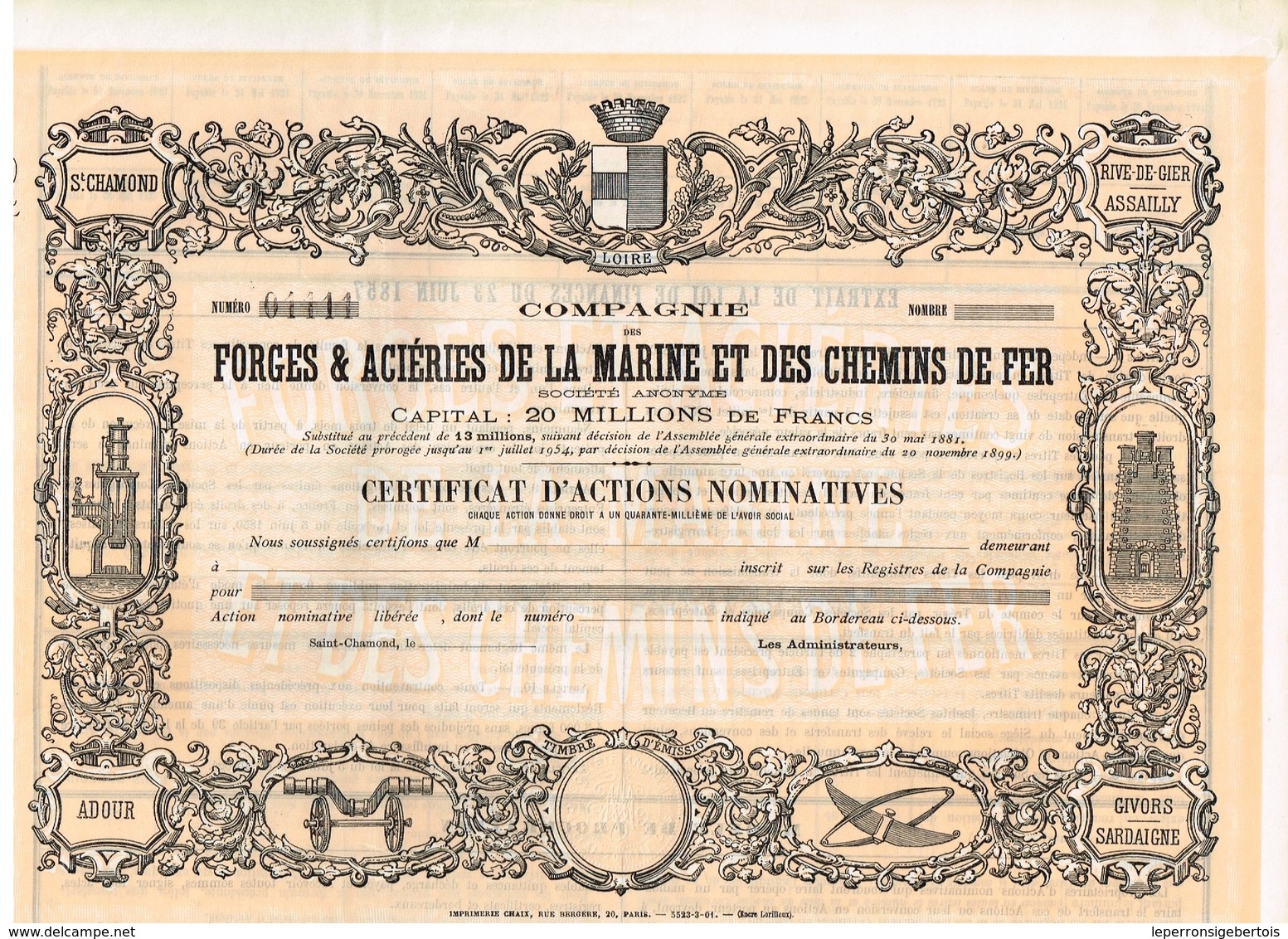 Ancienne Action Uncirculed - Compagnie Des Forges & Aciéries De La Marine Et Des Chemins De Fer -  Titre De 1902 - Déco - Industrie