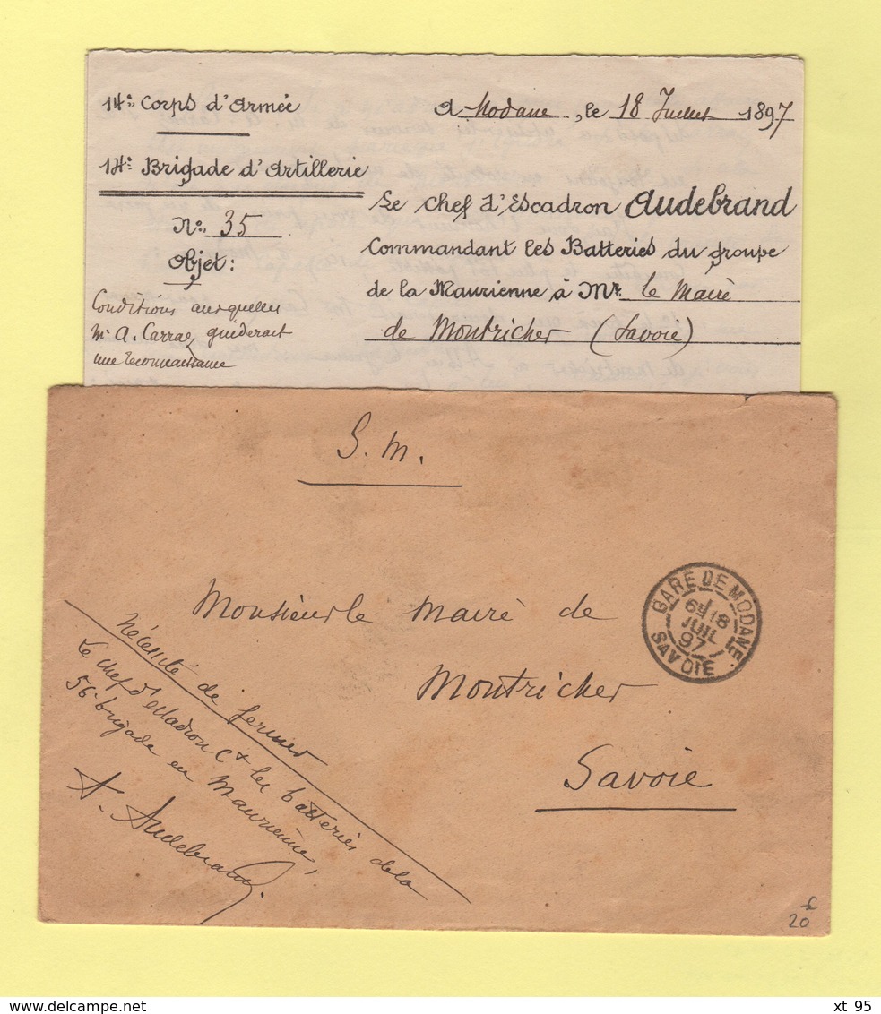 Gare De Modane - Savoir - Lettre En Franchise Du 14e Corps D Armee Pour Le Maire De Montrichet - 1897 - 1877-1920: Periodo Semi Moderno