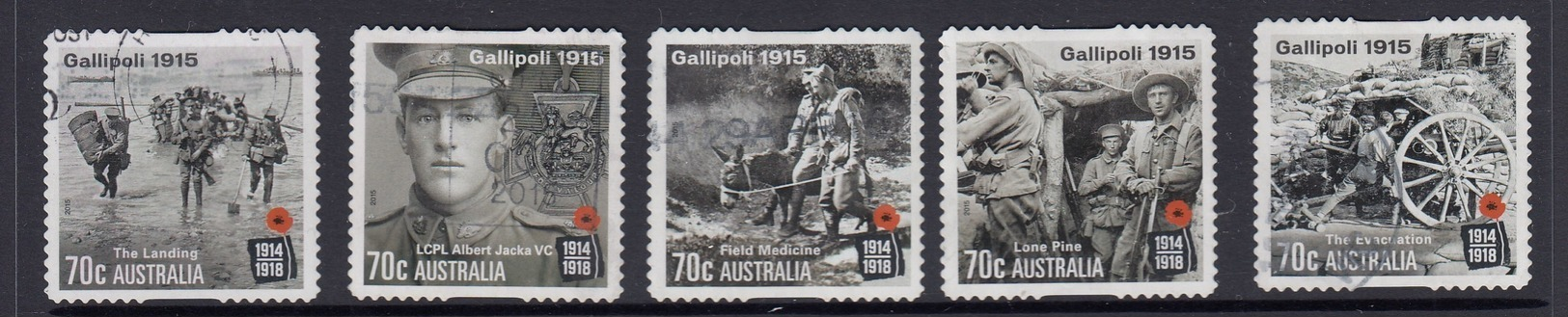 Australia 2015 Centenary Of WW1  Gallipoli - Set Of 5 Used Die Cut - Usati