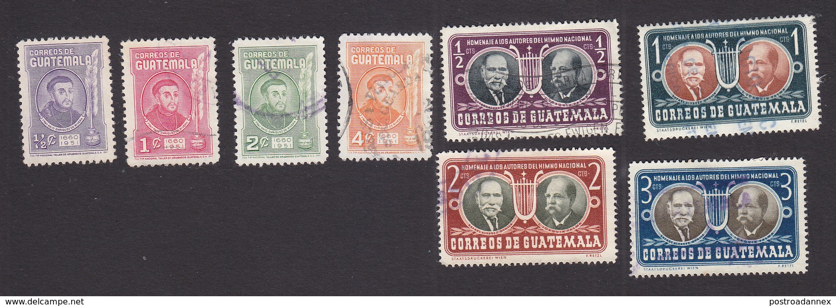 Guatemala, Scott #343-346, 350-353, Used, Rivera, Ovalle And Palma, Issued 1952-53 - Guatemala