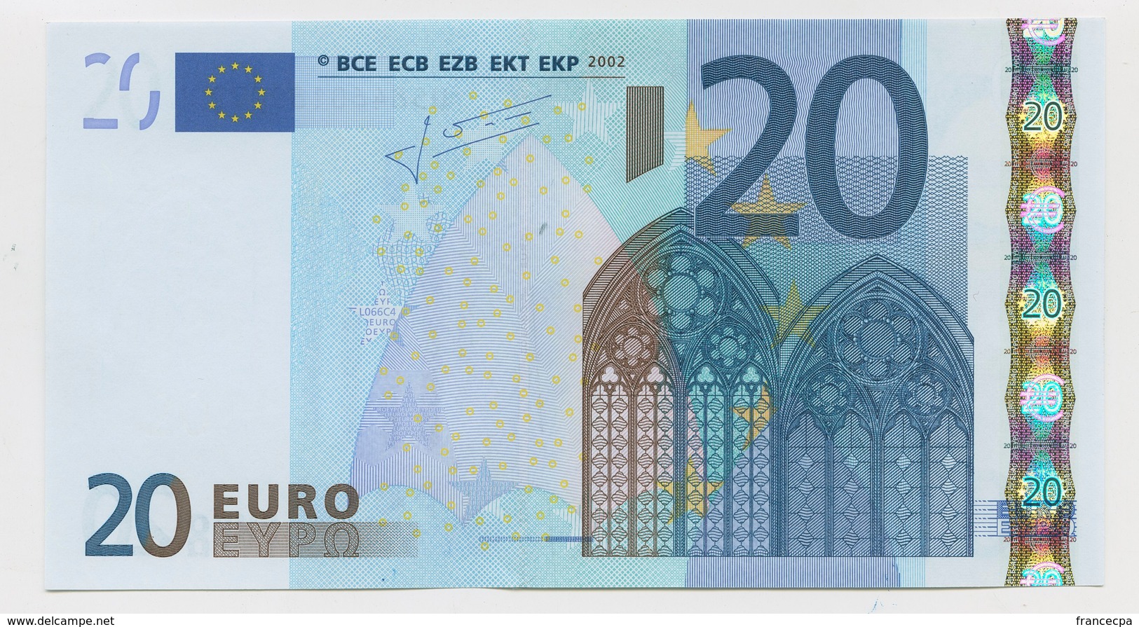 15 - BILLET 20 EURO 2002 NEUF Signature JEAN CLAUDE TRICHET  N° U58460189072 - Imp L066C4 - 20 Euro