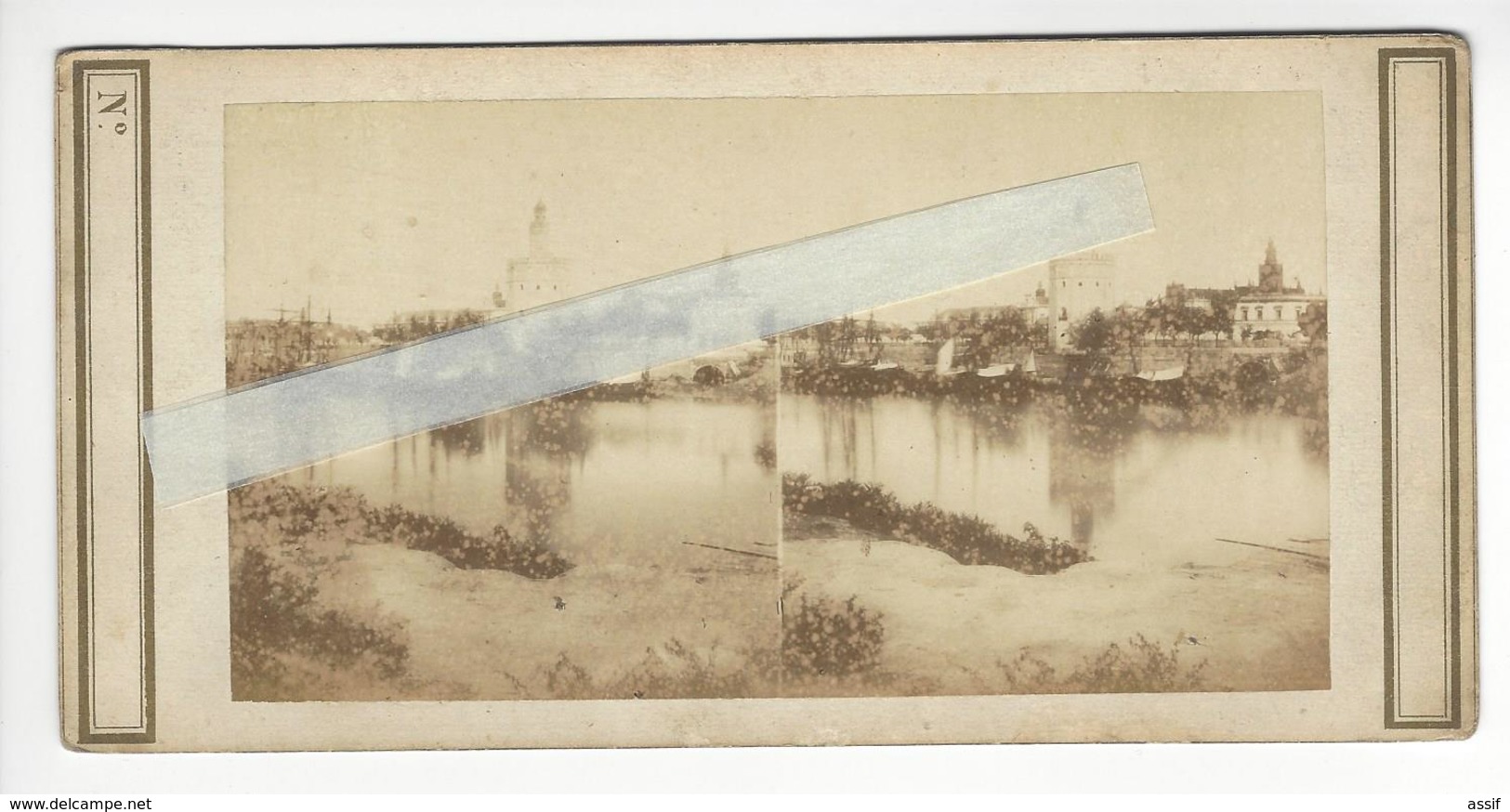 ESPAGNE SPAIN ESPANA SEVILLE SEVILLA Circa 1850 PHOTO STEREO TORRE DEL ORO /FREE SHIPPING R - Stereoscopio