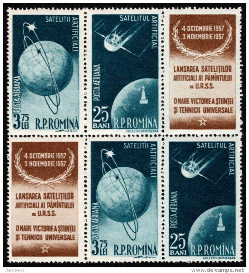 ROM SC #C52a (x 2) MNH PR + LBL 1957 Air - Sputnik 1, 2 CV $12.00 - Unused Stamps