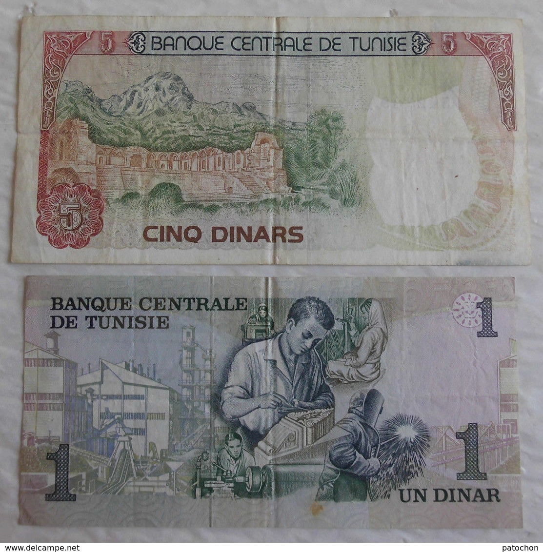 2 Billet De Banque De Tunisie 1 & 5 Dinars Tunisia 1973 & 1980 - Tunisie