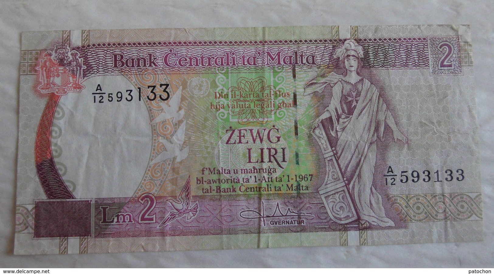 Billet De Banque De Malta 2 Liri 1967 A/12 - Malte