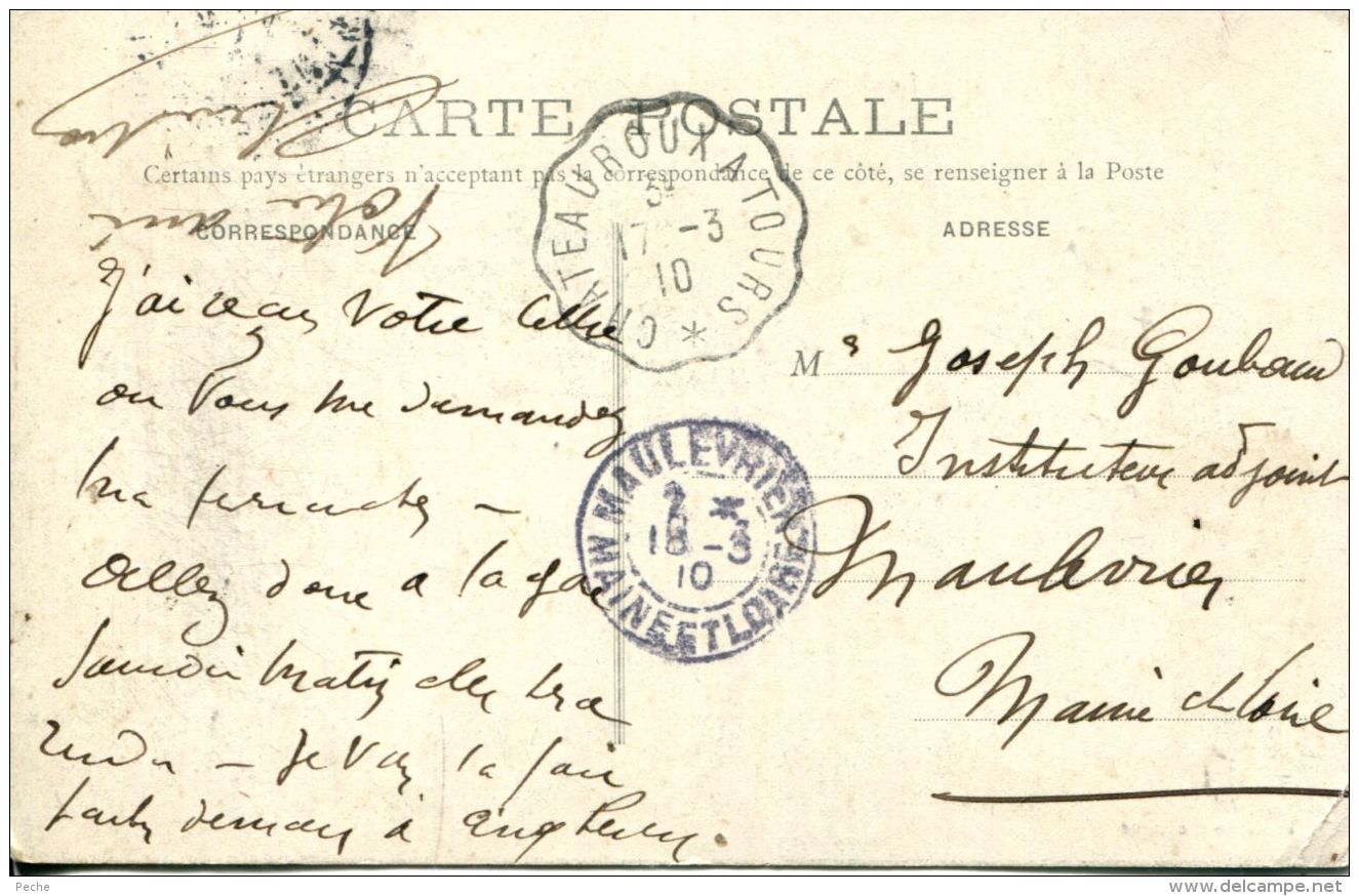 N°62458 -cachet Convoyeur (ambulant) Chateauroux à Tours -1910- - Railway Post