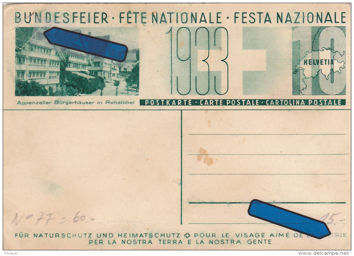 Carte De La Fête Nationale 1933 - Le Bouquetin - Cote 60.- - Autres & Non Classés