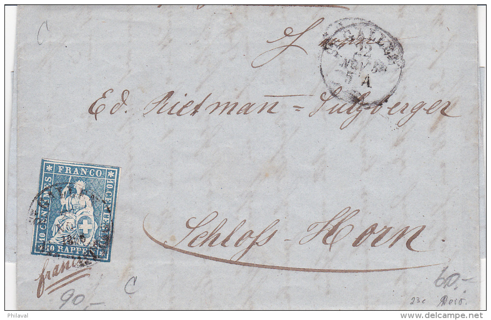 Suisse 1855 : No 23 C Sur Lettre Oblitéré St.Gallen, Fil De Soie Rouge, Très Bien Margé - Timbre Et Document Signés WEID - Briefe U. Dokumente