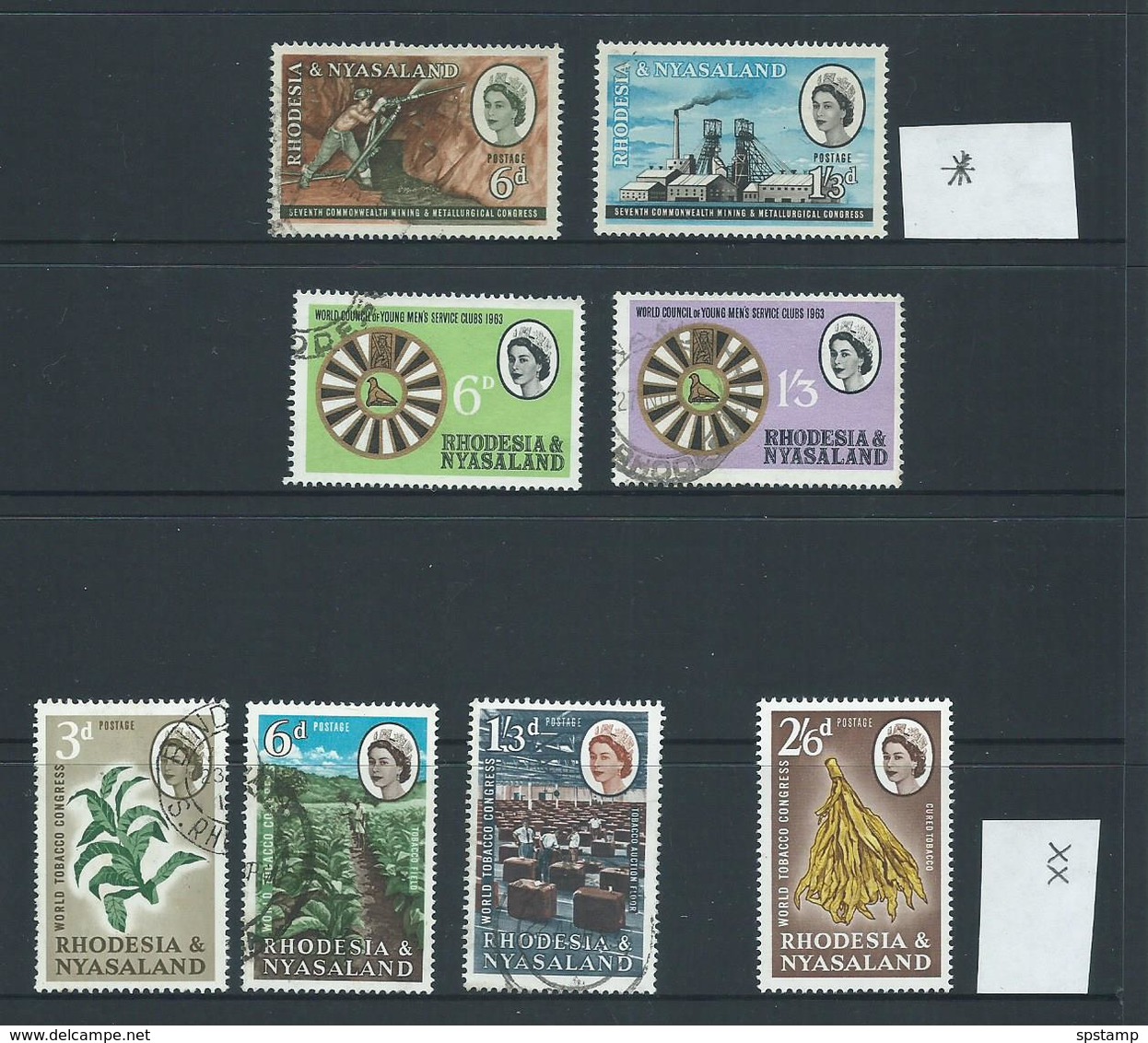 Rhodesia & Nyasaland 1961 - 1963 Tobacco , Mines & YMCA Sets Mixed Mint & Used - Rhodésie & Nyasaland (1954-1963)