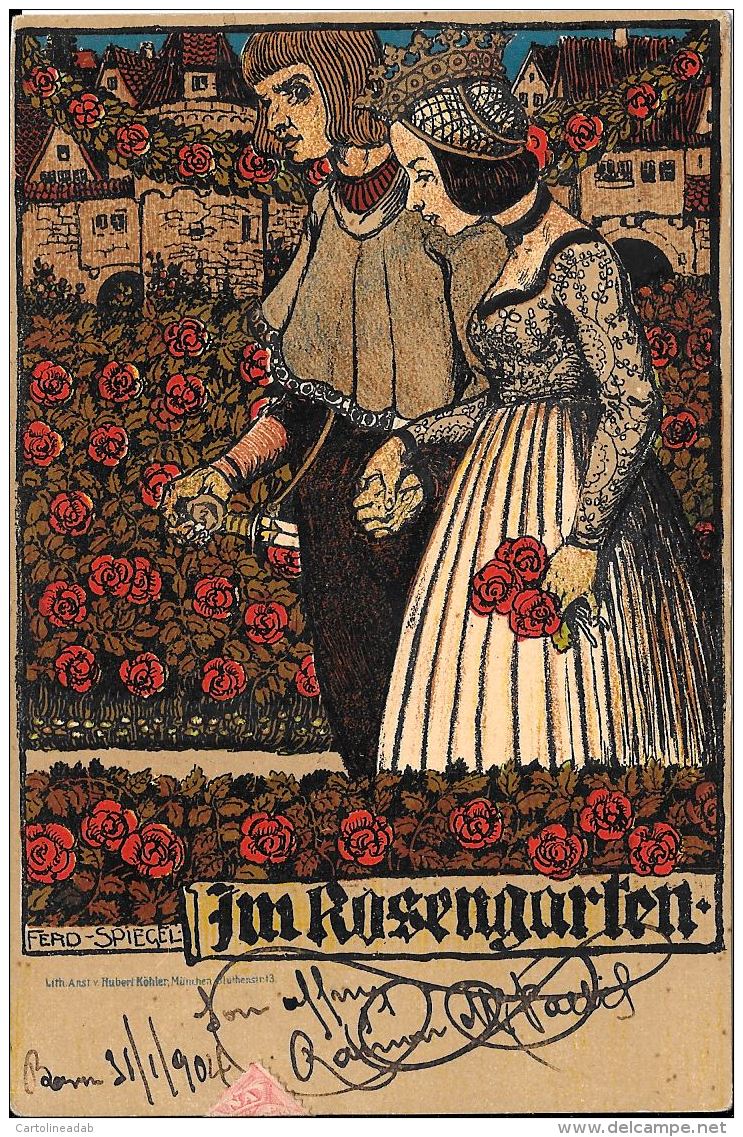 [DC11967] CPA - FERDINAND SPIEGEL - IM ROSENGARTEN - PERFETTA - Viaggiata 1904 - Old Postcard - Spiegel, Ferdinand