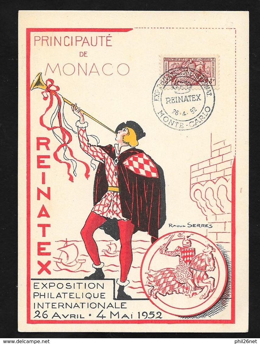 Carte Maximum N° 373 Sceau Du Prince Cachet REINATEX Exposition Philatélique Monte Carlo Le 26/04/1952  TB - Briefe U. Dokumente