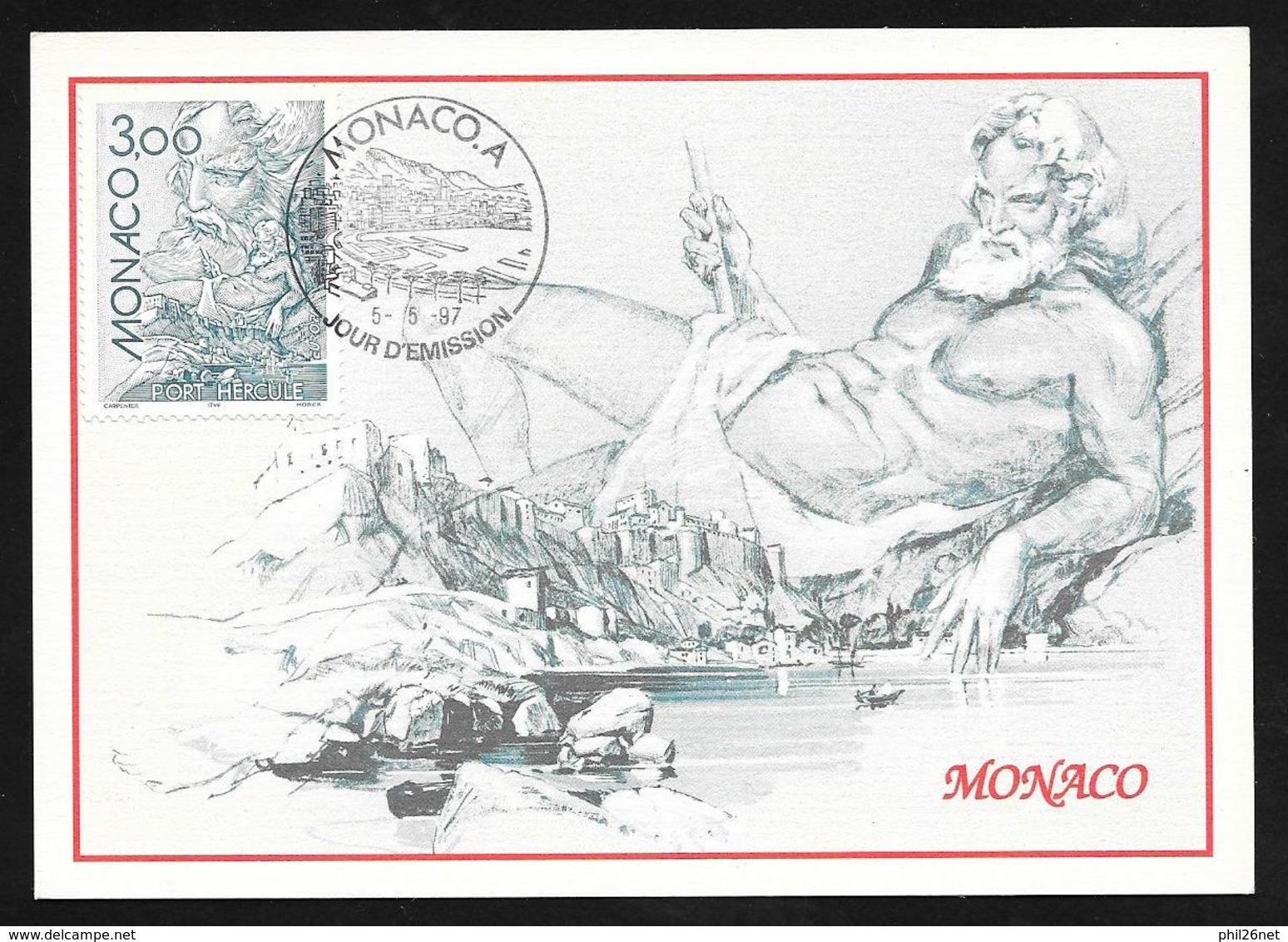 Carte Maximum Port Hercule N° 2105 Europa 1997 Premie RJour Le 05/05/1997 TB   - Mythologie