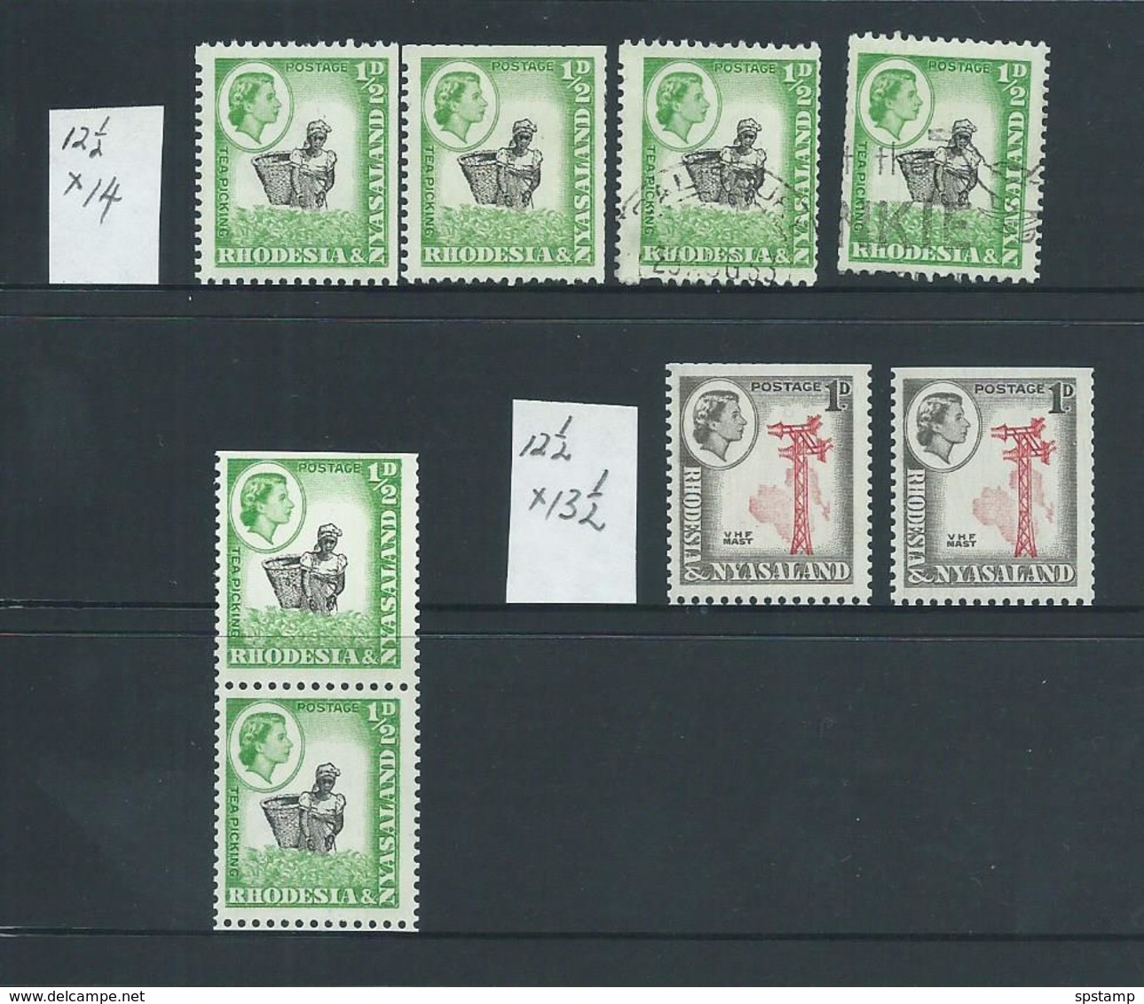 Rhodesia & Nyasaland 1963 QEII 1/2d & 1d Coil Stamps MNH & FU Group Of 8 - Rodesia & Nyasaland (1954-1963)