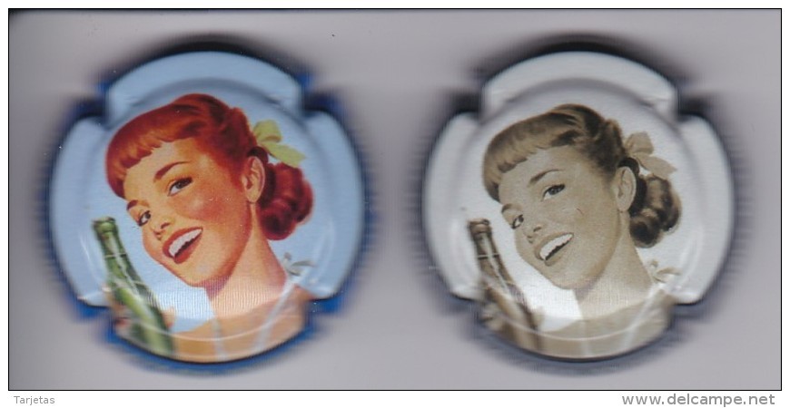 LOTE DE 2 PLACAS DE CAVA BALANDRAU DE UNA PIN-UP (CAPSULE) MUJER-WOMAN- PIN UP - Placas De Cava