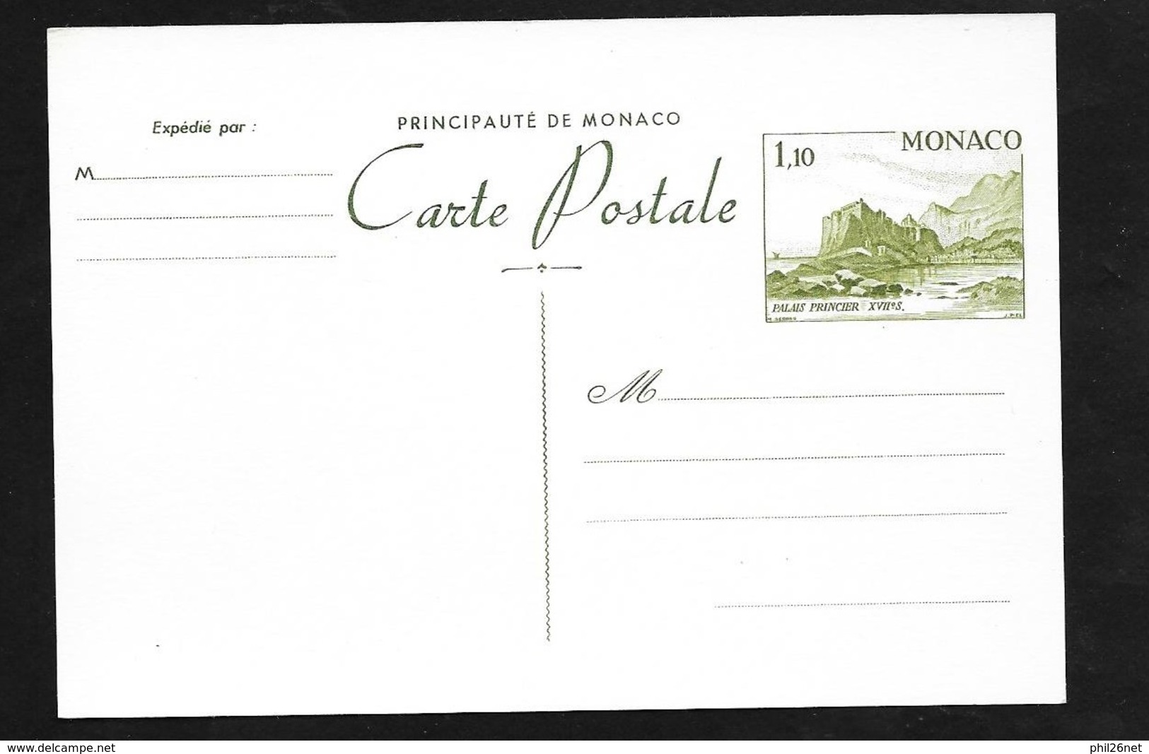 Entier Postal Carte Postale CP-N° 35 Palais Princier 1F10  Neuf TB - Entiers Postaux