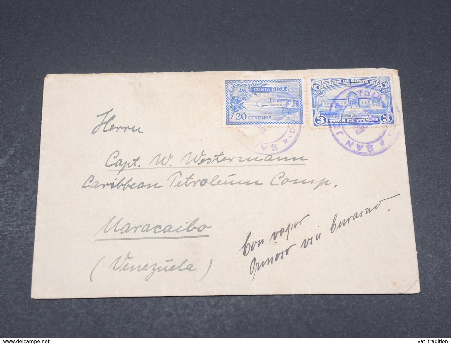 COSTA RICA - Enveloppe De San José Pour Macaraibo En 1931 - L 17376 - Costa Rica