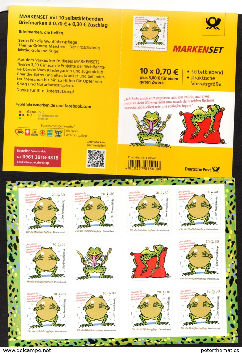 GERMANY, 2018, MNH,GRIMM BROTHERS' FAIRY TALES, THE FROG KING, FROGS, SELF-ADHESIVE BOOKLET - Fairy Tales, Popular Stories & Legends