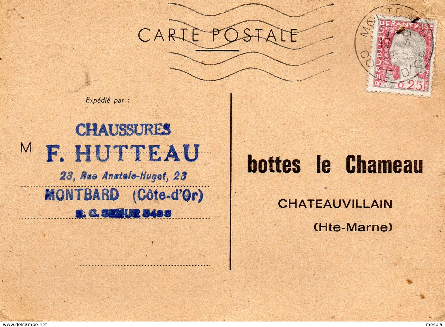 Carte Publicité - Bottes Le Chameau à Chateauvillain - Chaussures F. Hutteau à Montbard  (21) - Publicité