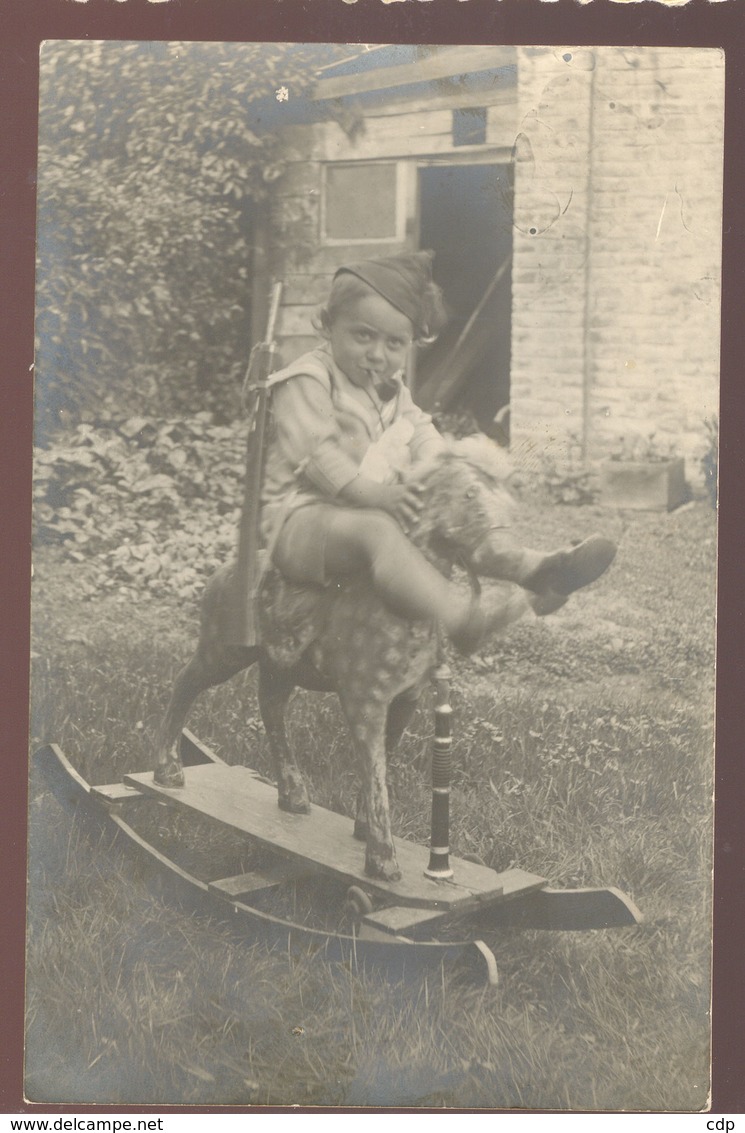 Carte Photo Enfant De Ham S/s Sur Cheval De Bois  1926 - Jemeppe-sur-Sambre