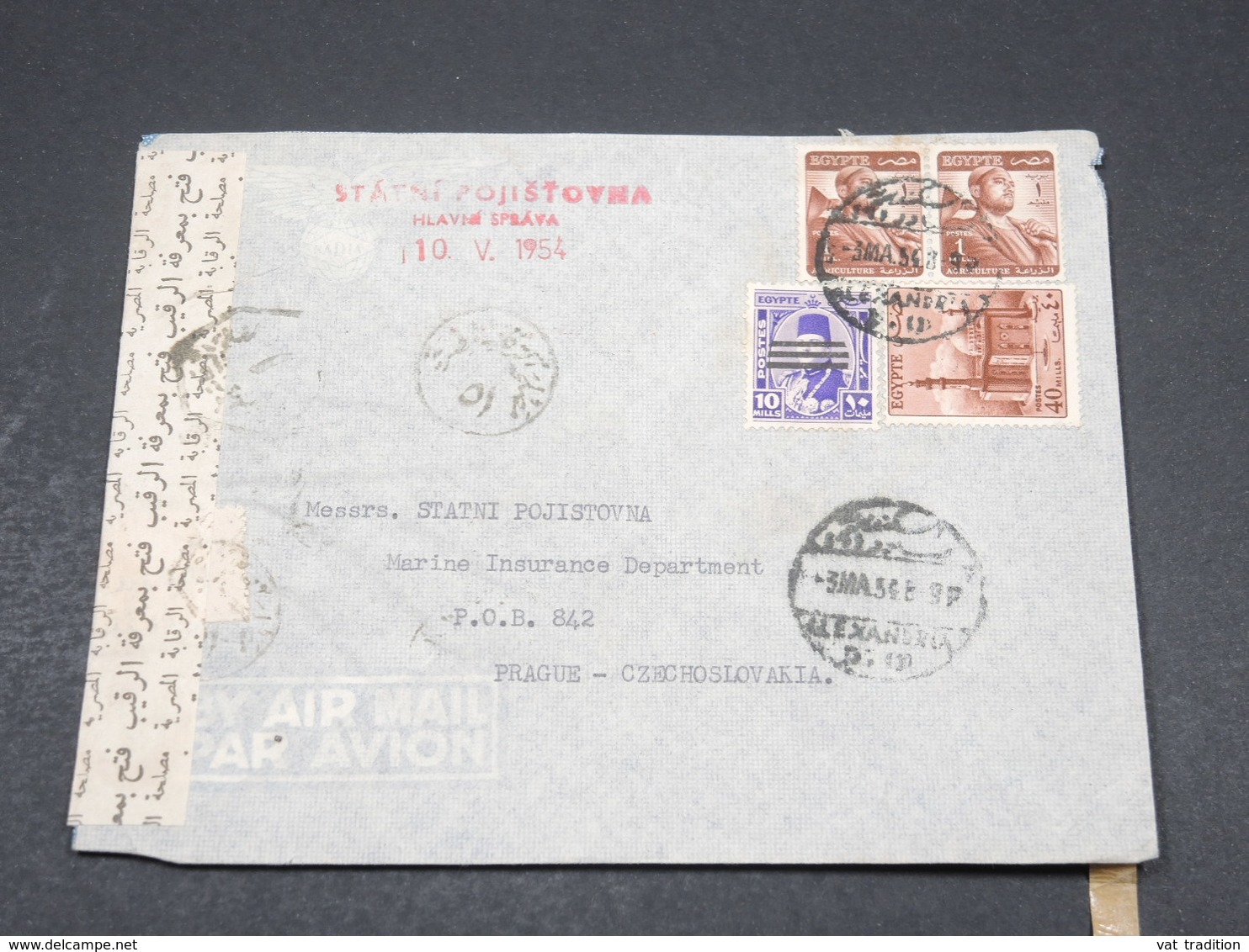 EGYPTE - Enveloppe Commerciale De Alexandrie Pour La Tchécoslovaquie En 1954 Avec Contrôle Postal - L 17420 - Cartas & Documentos