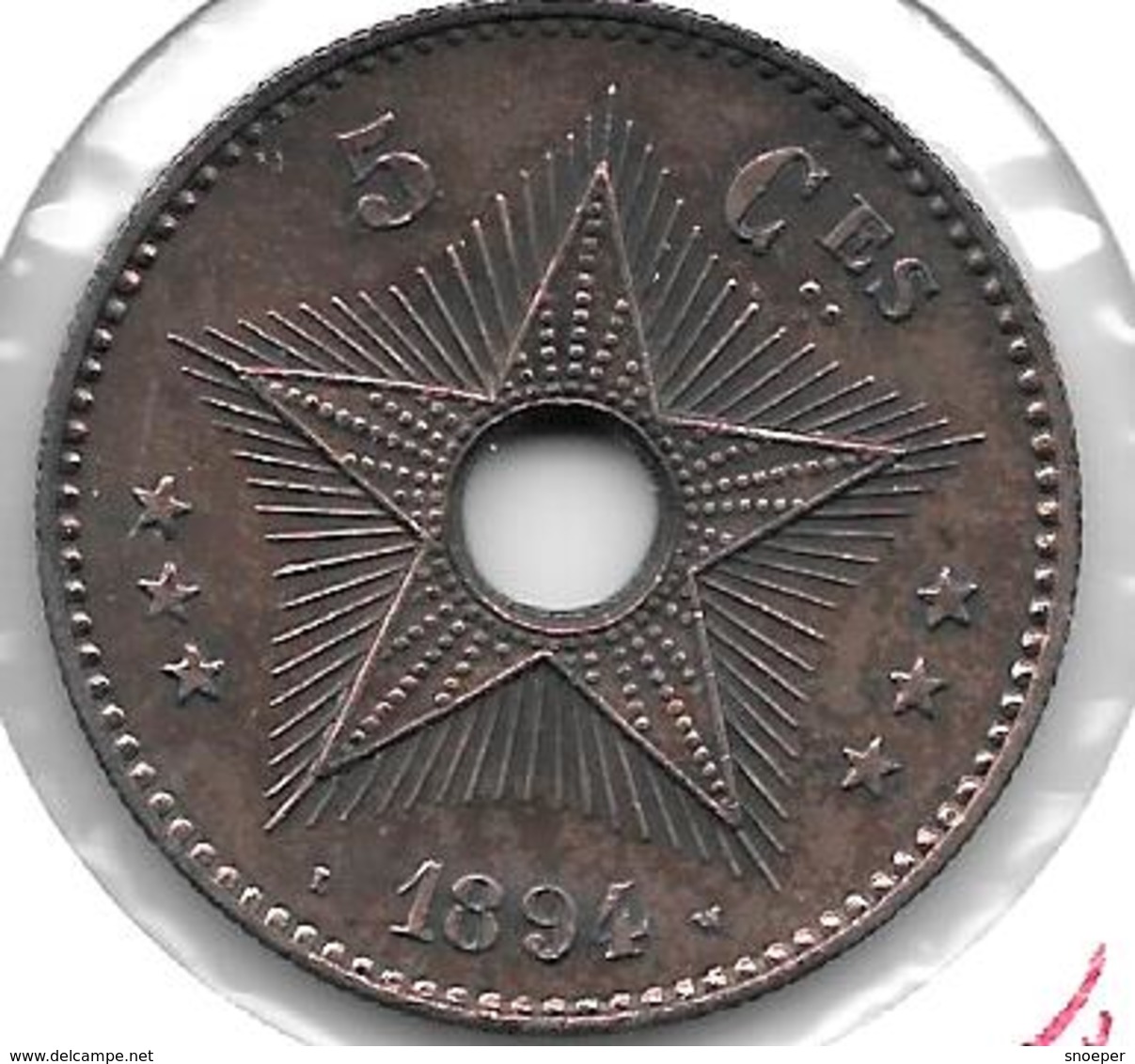 *congo 5 Centimes 1894  Km23 Xf+!!!! - 1885-1909: Leopold II