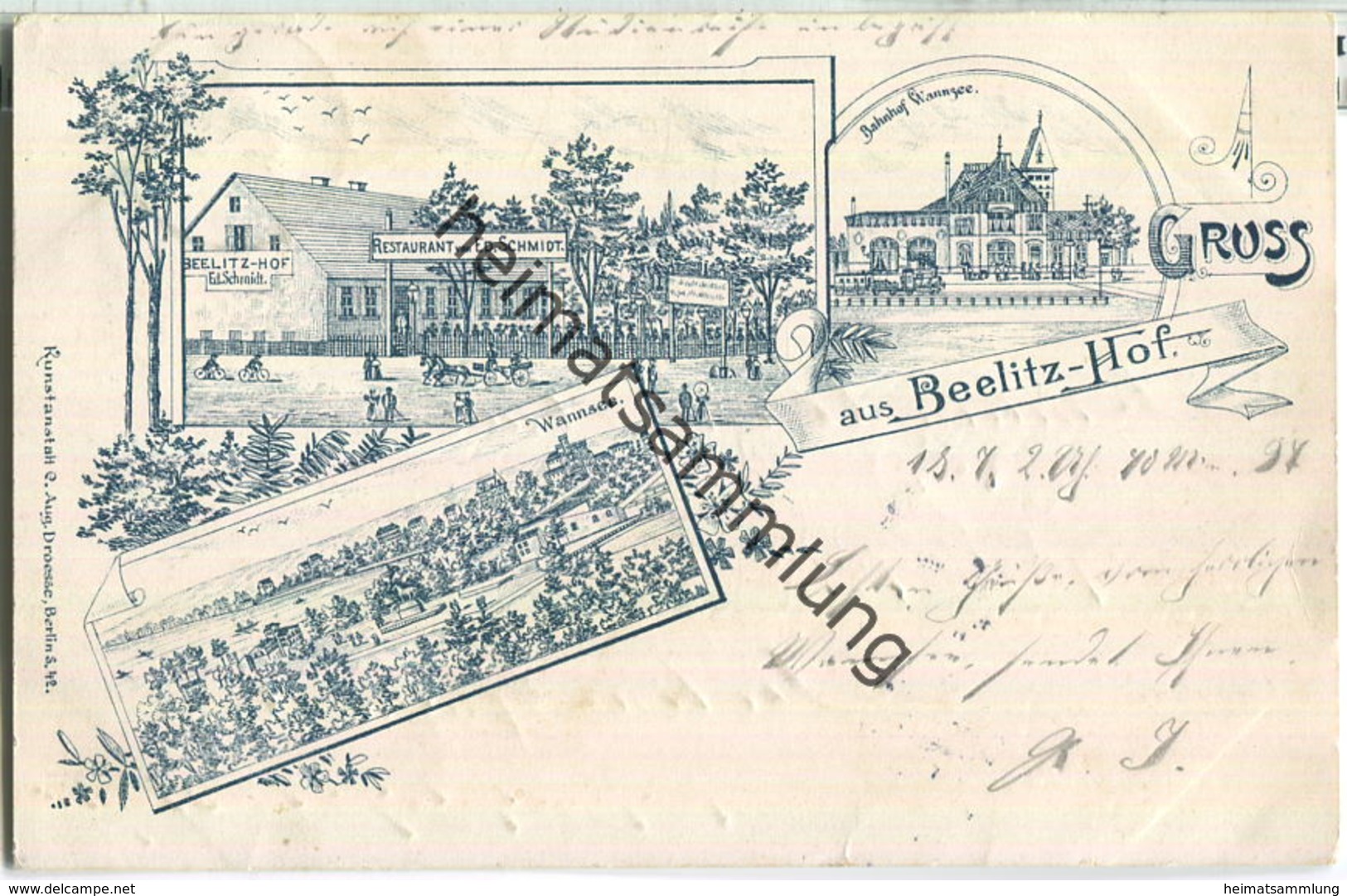 Berlin - Wannsee - Bahnhof - Beelitz-Hof - Restaurant Von Ed. Schmidt - Lithographie - Verlag C. Aug. Droesse Berlin - Wannsee