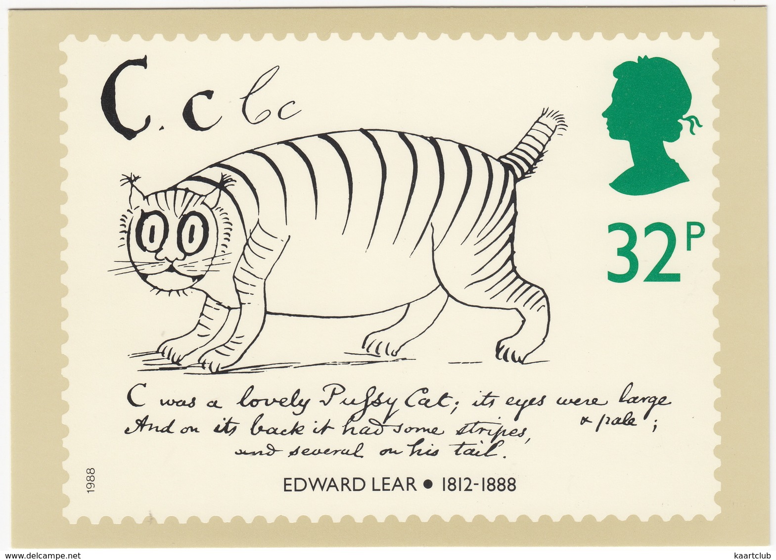 'C Was A Lovely Pussycat'' - Edward Lear - Verse For Children  (32p Stamp) -  1988 - (U.K.) - Postzegels (afbeeldingen)