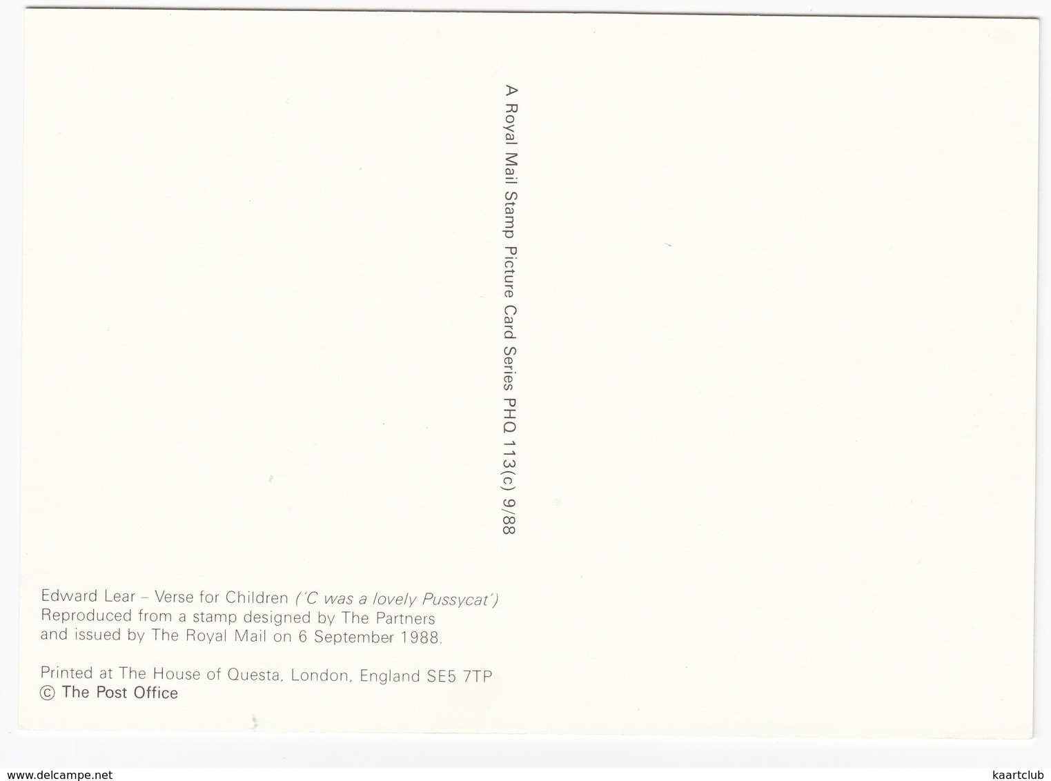 'C Was A Lovely Pussycat'' - Edward Lear - Verse For Children  (32p Stamp) -  1988 - (U.K.) - Postzegels (afbeeldingen)