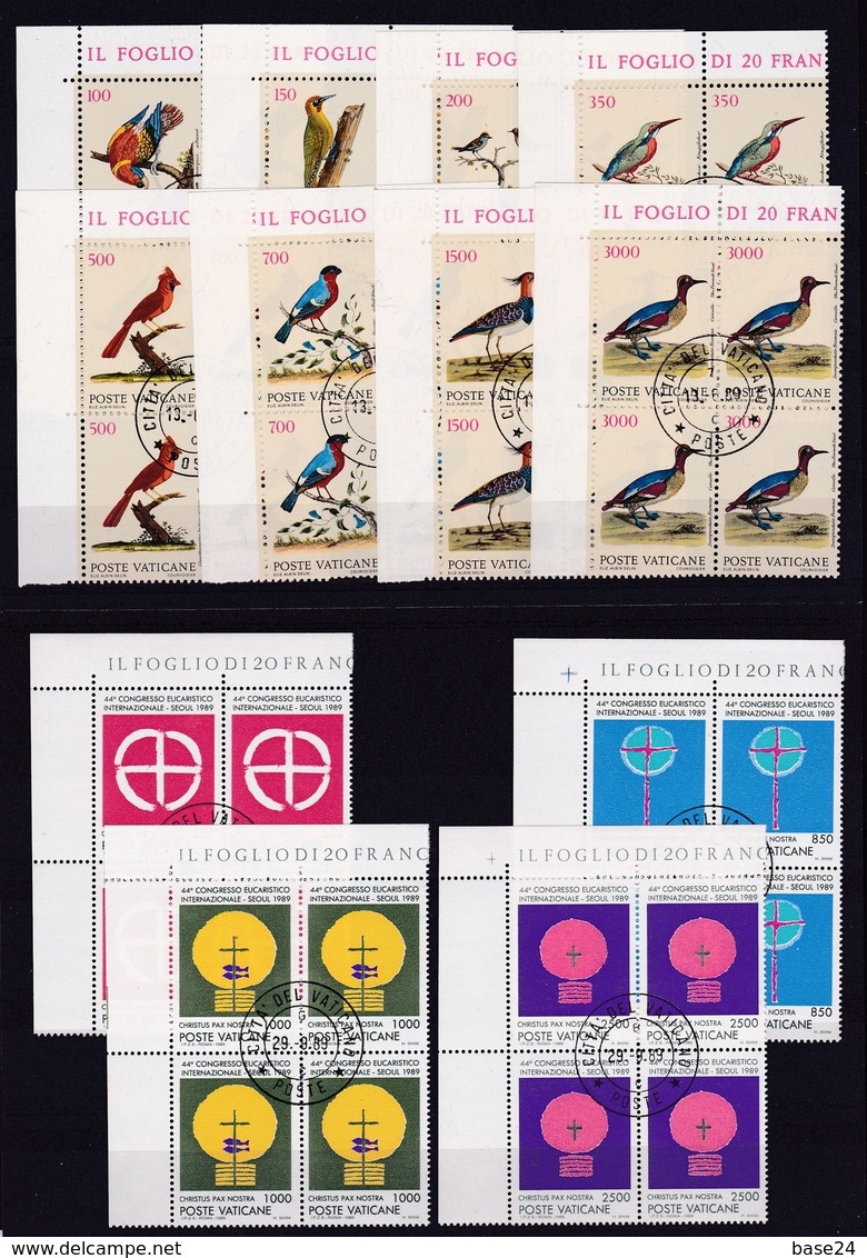 1989 Vaticano Vatican UCCELLI  E CONGRESSO SEUL 2 Serie In Quartina Usate Con Gomma USED BIRDS, SEOUL CONGRESS - Used Stamps